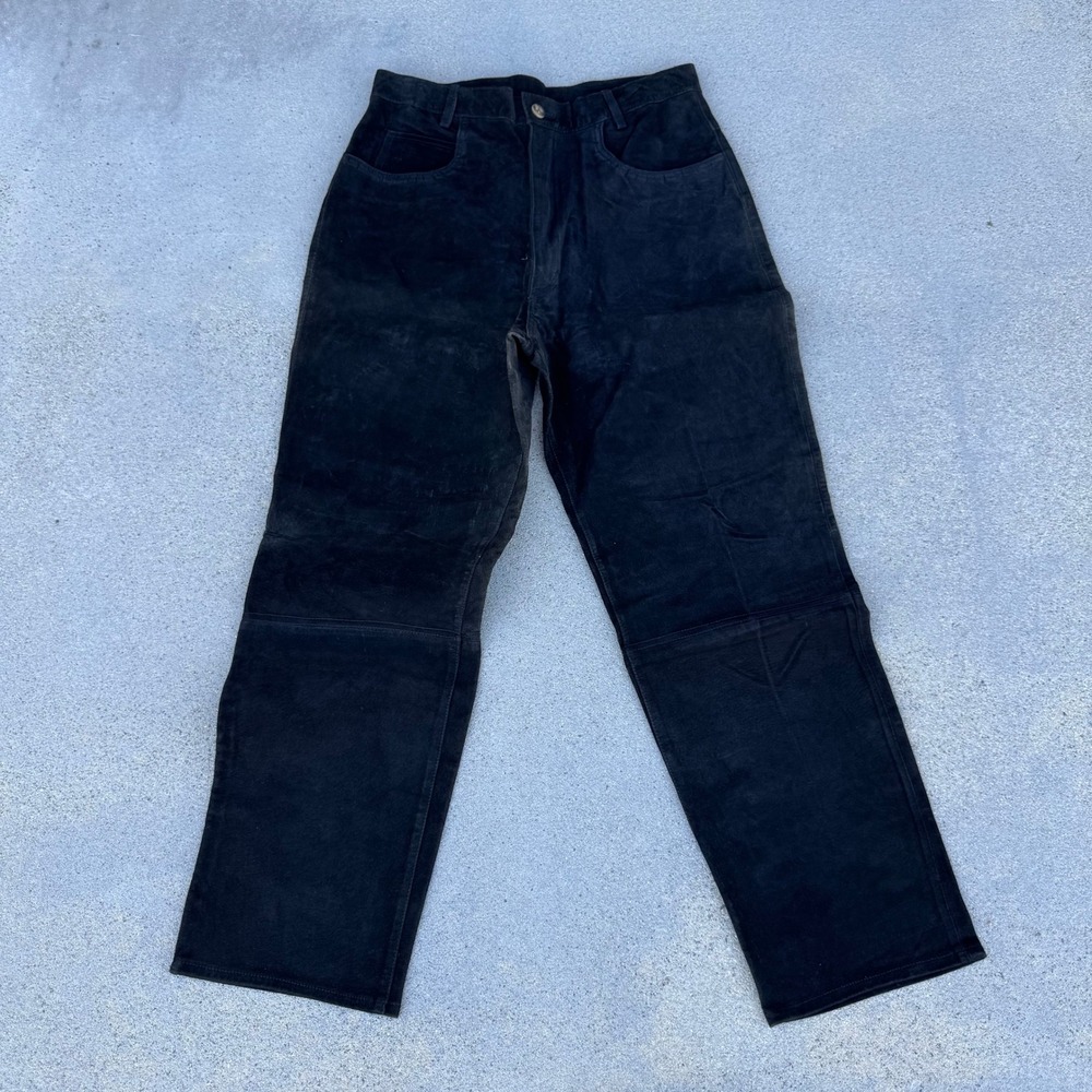 Carole‎ Little Streetwear Black Suede Leather Pants Vintage High Waist 14